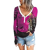 NLRTEI Gothic Blouses for Women,Gothic Long Sleeve Crop Top Womens' Fashion Casual Printed V-Neck Button Top