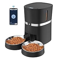 Smart Cat Feeder, WellToBe Automatic Cat Feeder WiFi Enable Pet Dog Food Dispenser App Control for Cat&Dog with Two-Way Splitter and Two Bowls, Voice Recorder Distribution Alarms, Portion Control
