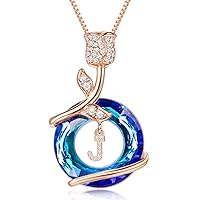 JSJOY Gifts for Women Rose Flower Initial Necklaces A-Z Pendant with Circle Crystal Birthday Christmas Gifts for Women Her Mom Girlfriend Anniversary Valentine's Mothers Day Gifts