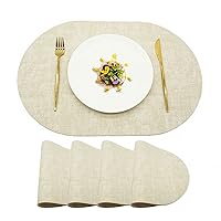 Faux Leather Placemats for Dining Table Set of 4, Heat Resistant Waterproof Wipeable Place Mats, Non Slip Easy to Clean Washable Table Mats (Beige)