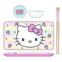 Hello Kitty Face And Strawberries Boxed 3pc Ceramic Sushi Set