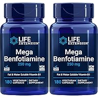 Life Extension Mega Benfotiamine 250 mg 180 Capsules (Pack of 2), Vegetarian Vitamin B Supplement with Thiamine