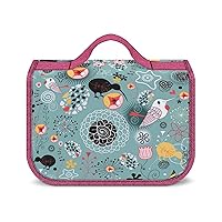 Floral with Birds Hanging Toiletry Bag for Women Travel Makeup Bag Organizer Waterproof Cosmetic Bag