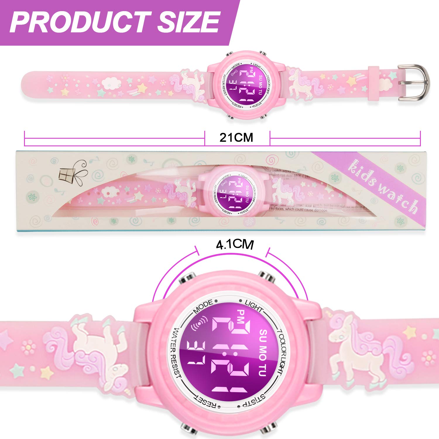 Viposoon Waterproof LED Kids Watches with Alarm - Kids Toys Gifts for Girls Age 3-10