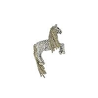TTjewelry Gold Tone Horse Metal Hair Tail Brooch Pin Animal Clear Rhinestone Crystal
