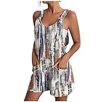 Women'S Summer Casual Rompers Solid Color Sleeveless Loose Spaghetti Strap Short Jumpsuits Overalls with Pockets