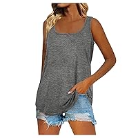Sleeveless Tank Tops for Women Summer Tops V Neck Solid Color Basic Loose Fit Workout Shirts Womens Workout Tank