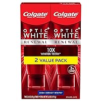 Colgate Optic White Renewal Teeth Whitening Toothpaste with Fluoride, 3% Hydrogen Peroxide, High Impact White, Mint - 3 Ounce (2 Pack)