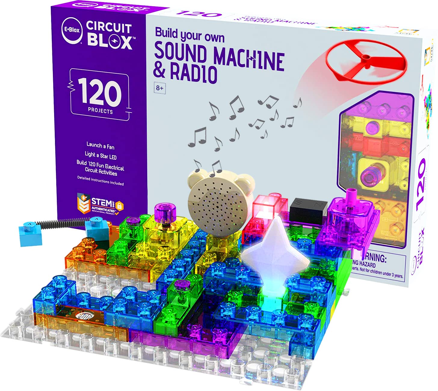 E-Blox Building Blocks STEM Circuit Kit, 120 Projects, Build Your Own Sound Machine & Radio, Build Real Working FM Radio & Listen to Favorite Station, Science, Birthday Gift, Boys, Girls, 8+