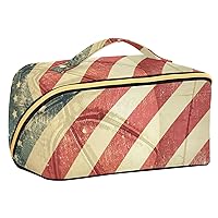 ALAZA Grunge Usa Flag Basketball Makeup Bag Travel Cosmetic Bag Portable Zipper Cosmetic Pouch with Handle and Divider for Women Collage Dorm Business Trip