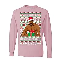I Have a Big Package Meme Barry Wood Ugly Christmas Mens Long Sleeves