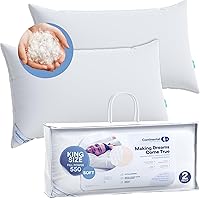 Continental Bedding 100% Luxury Down Pillows King Size Set of 2 - Family Made in New York - Breathable Bed Pillows for Sleeping, Back, Side, Stomach Sleepers – 550 FP (23oz) Soft