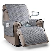 100% Waterproof Recliner Chair Cover Non-Slip Reclining Cover for Recliner Chair Washable Chair Seat Cover with Elastic Straps for Kids, Dogs, Pets (Light Grey, 23'')