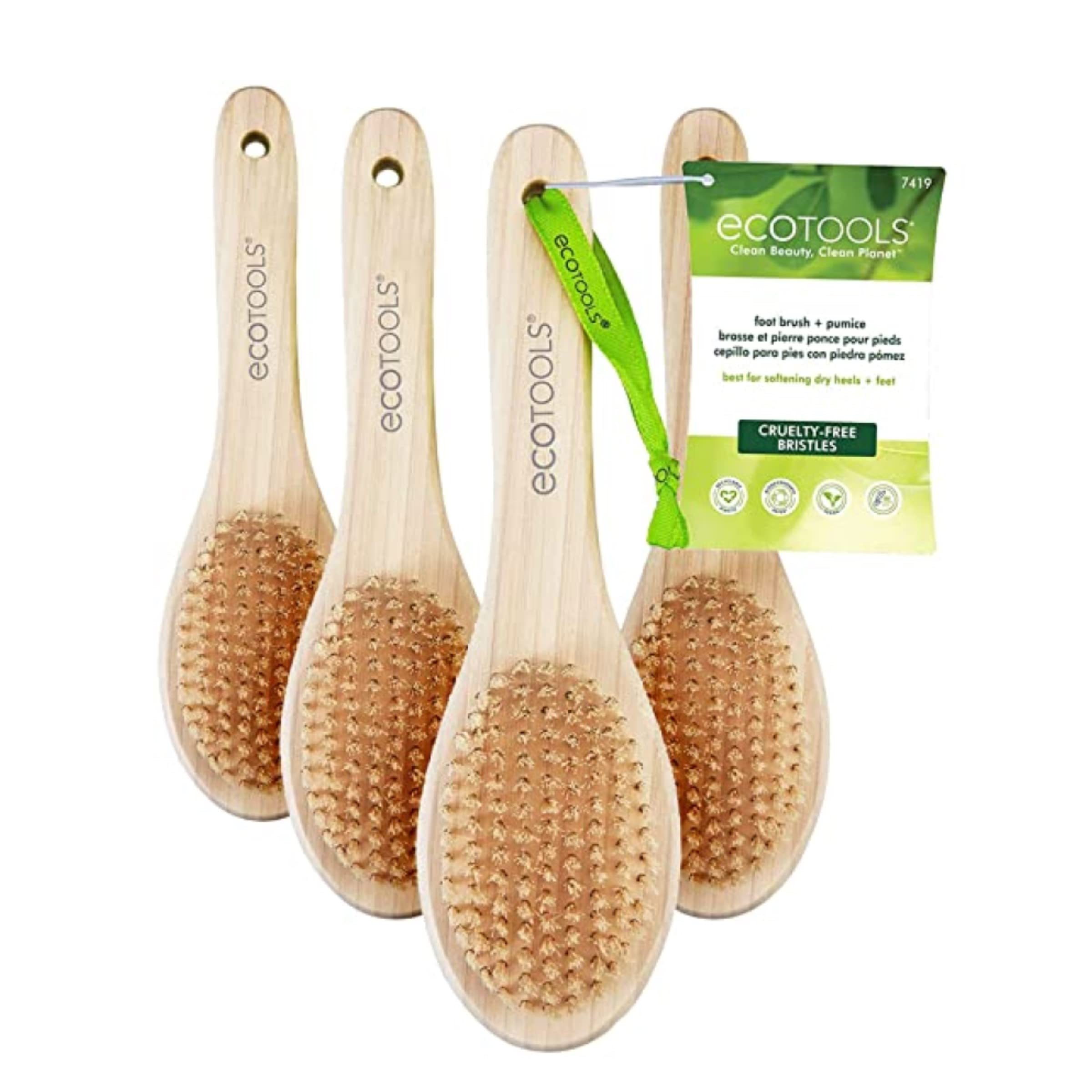 EcoTools Foot Brush & Pumice, Cleansing & Exfoliating Foot Scrubber, Dense Bristles for Deep Exfoliation, Removes Dead Skin Cells, for Dry Feet, Vegan & Cruelty-Free, 4 Count