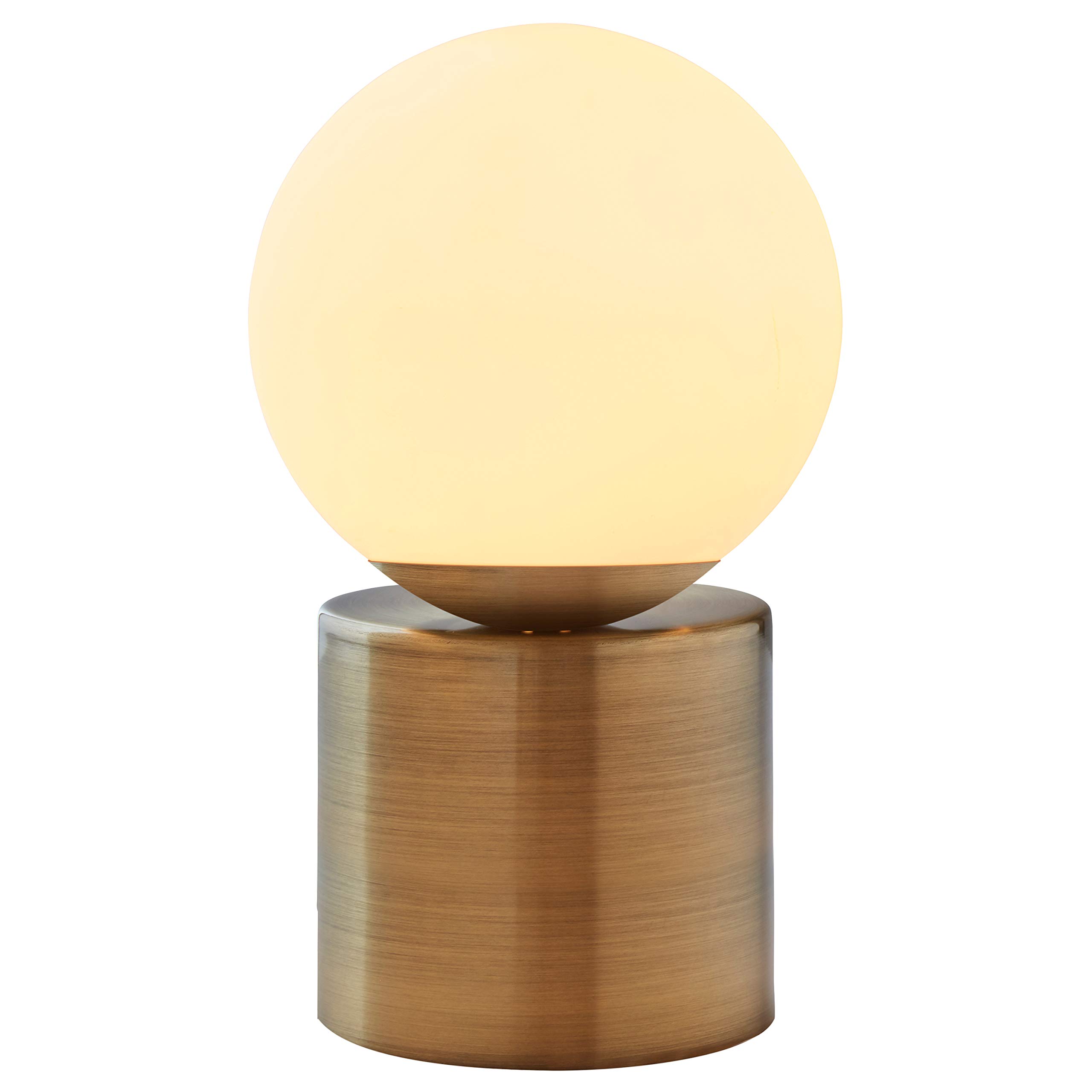 Amazon Brand – Rivet Modern Glass Globe Living Room Table Desk Lamp With LED Light Bulb - 7 x 10 Inches, Brass Finish