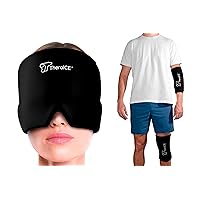 TheraICE Migraine Headache Relief Cap, Hot & Cold Therapy Hat, Migraine Relief Cap, Cool Gel Head Wrap, Headache Cap Ice Pack Mask + TheraICE Elbow & Knee Ice Pack for Injuries Compression Sleeve