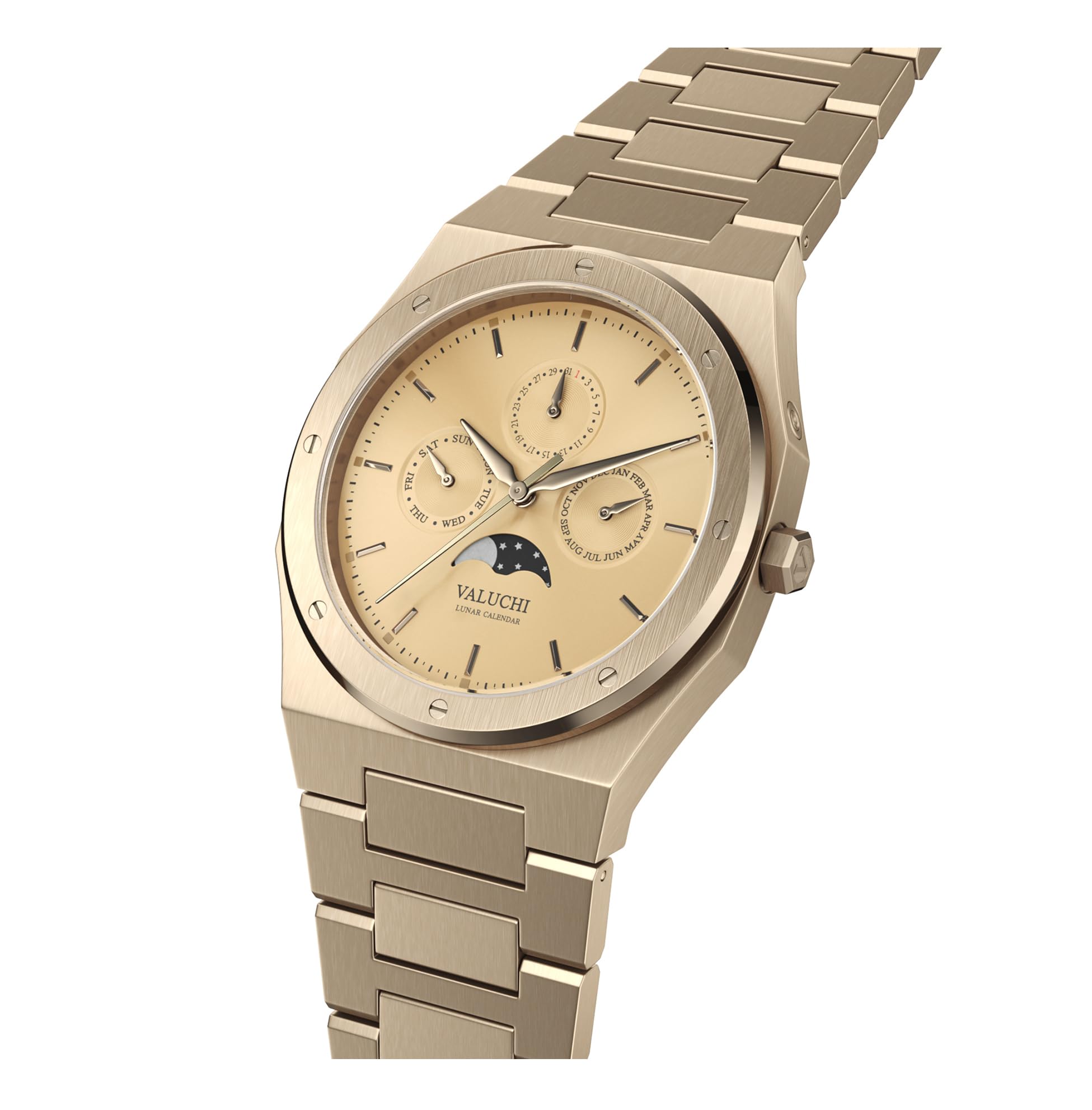 Valuchi Men's Lunar Calendar Automatic Moonphase Watch - Yellow Gold