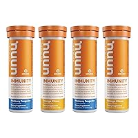 Nuun Immunity: Immune Support Hydration Supplement, Electrolytes, Antioxidants, Vitamin C, Zinc, Turmeric, Elderberry, Ginger, Echinacea - Blueberry Tangerine + Orange Citrus, Pack of 4