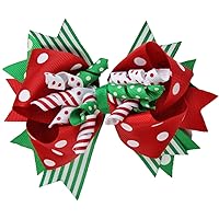 juDanzy Large Red and Green Polka Dot Jolly Christmas Hair Bow Clip