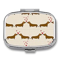 Pill Box Dachshund Dog and Heart Pattern Square-Shaped Medicine Tablet Case Portable Pillbox Vitamin Container Organizer Pills Holder with 3 Compartments
