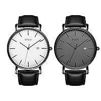BUREI Two Minimalist Leather Watches for Men