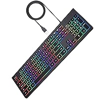 CLOLIKES Keyboard Rainbow Backlit, Wired USB Lighted Computer Keyboards, Full Size Silent Keyboard with Large Number KeyPad, Spill-Resistant, Anti-Wear Letters, for Laptop,Desktop
