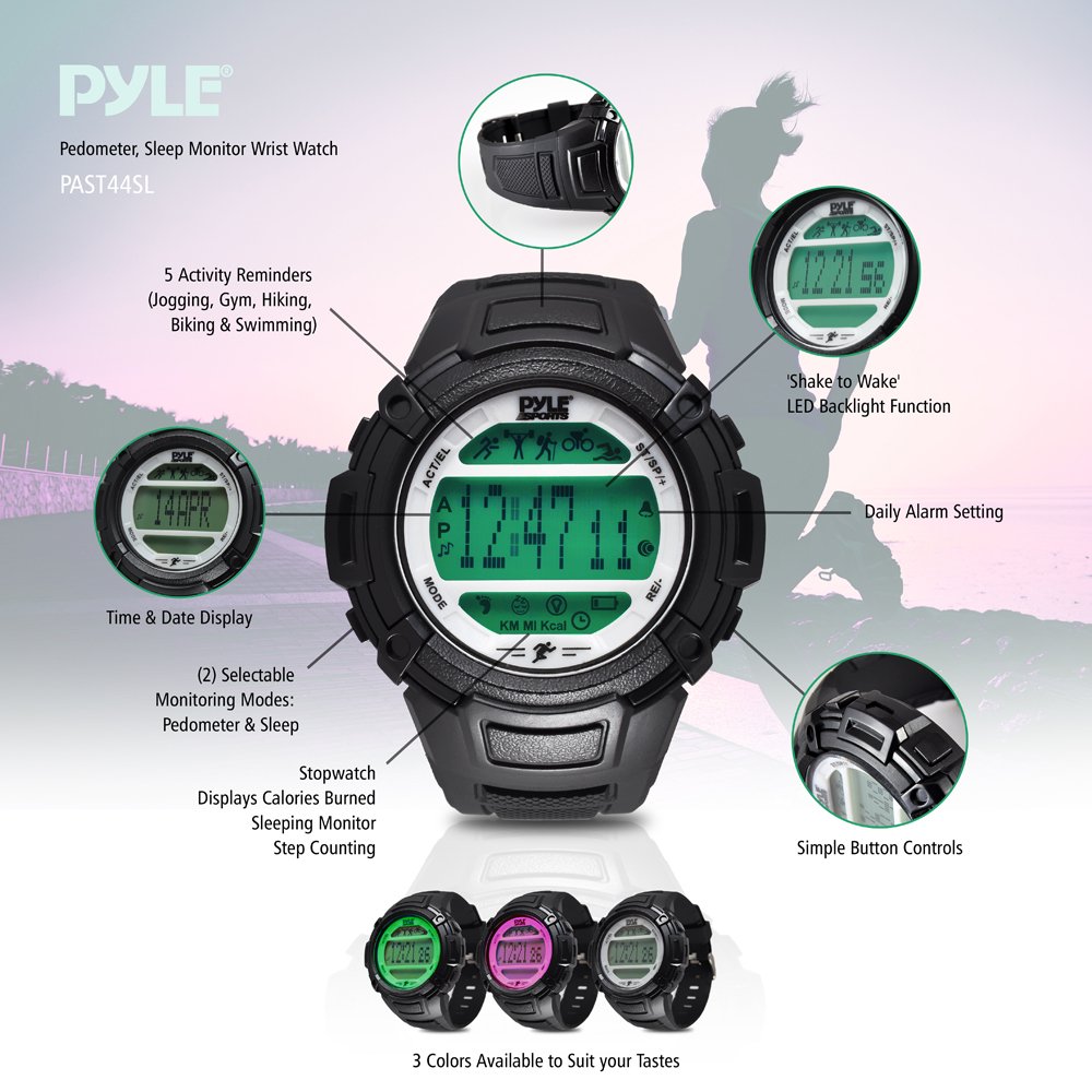 Pyle Digital Multifunction Sports Wrist Watch - Smart Fit Classic Men Women Sport Running Training Fitness Gear Tracker w/Sleep Monitor, Pedometer, Alarm, Stopwatch, Backlight PAST44PN.5 (Pink)