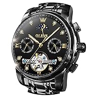 OLEVS Watches for Men Automatic Skeleton 5 Hands Mechanical Luxury Watch Classic Calendar Stainless Steel Waterproof Men's Watch