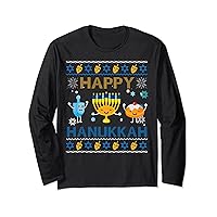 Happy Hanukkah Ugly Sweater Funny Gift Hanukkah Long Sleeve T-Shirt
