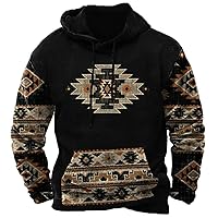 Mens Hoodies Fall Winter Trendy Color Patchwork Retro Printing Leisure Long Sleeve Drawstring Hooded Sweatshirts