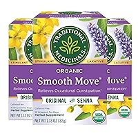Traditional Medicinals Organic Smooth Move with Senna Herbal Tea, Relieves Occasional Constipation, (Pack of 3) - 48 Tea Bags Total