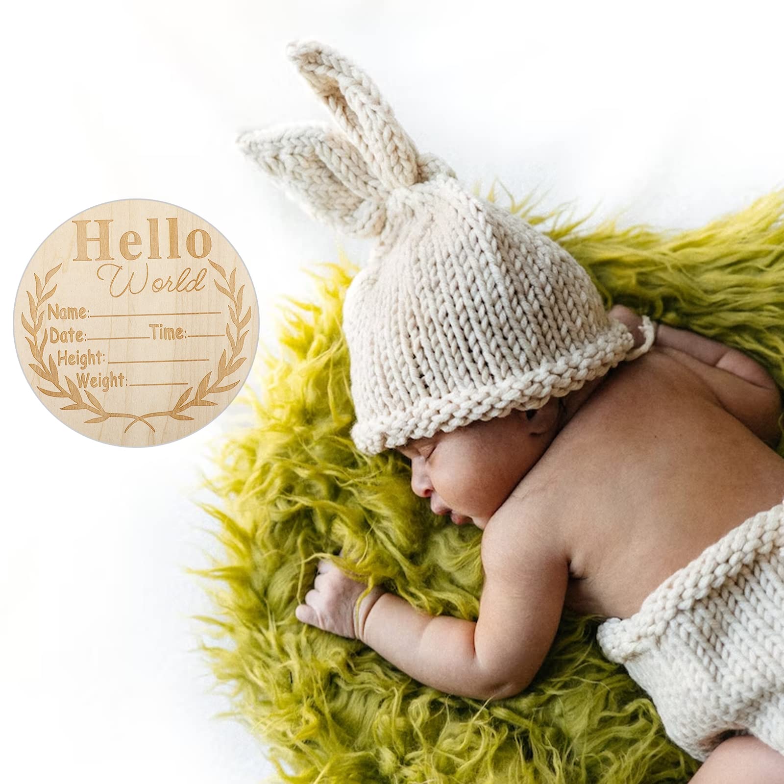2pcs Newborn Baby Birth Announcement Sign, Round Wooden Baby Name Welcome Sign, Newborn Photo Props for Hospital Sign Baby Name and Birth Date (5.9 inch)