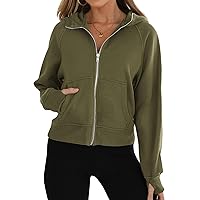 PRETTYGARDEN Womens Sweatshirt 2023 Fleece Lined Zip Up Hoodies for Women Long Sleeve Crop Tops Fall Clothes Thumb Hole