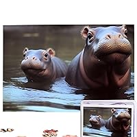 Baby Hippos Puzzles 1000 Pieces Personalized Jigsaw Puzzles Photos Puzzle for Family Picture Puzzle for Adults Wedding Birthday (29.5