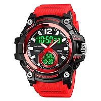 Men's Digital Sports Watch 50M Waterproof Outdoor Military Watch Dual Display 12H/24H Stopwatch Calendar Wrist Watch (Red)
