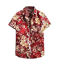 Hawaiian Shirt for Men 4XL Lightweight Tshirts Men Cream Button Down Shirt Men Western Short Sleeve Shirts for Men
