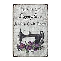 Floral Sewing Machine Wall Art Decor Metal Sign This Is My Happy Place Personalized Craft Room Metal Sign Craft Room Decor Metal Sign Tailor Sewing Machine Metal Sign Iron Painting