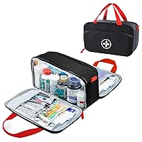 Full Open Medicine Bag Empty, Family First Aid Bag, Small Medicine Storage Bag,Pill Bottle Organizer for Emergency Medical Supplies, First Aid Box,First Aid Kit Bag, Black (Bag Only)