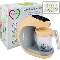 EVLA'S Baby Food Maker, Healthy Homemade Baby Food in Minutes, Steamer, Blender, Baby Food Processor, Touch Screen Control, includes 6 Reusable Food Pouches for Storage or Travel, Peach
