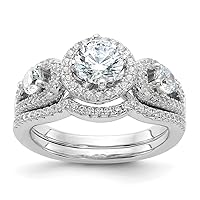 Brilliant Embers 925 Sterling Silver Rhodium Plated 93 Stone Micro Pave CZ 2 piece Wedding Set Ring Jewelry Gifts for Women - Ring Size Options: 6 7 8