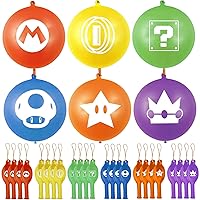 24 Pcs Mario Punch Balloons Colorful Latex Punch Ball Mario Party Favors Bounce Balloons with Rubber Band Handle for Birthday Party