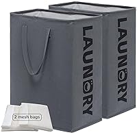 CHICVITA Large Laundry Hamper Collapsible Laundry Baskets with Laundry Bag, Clothes Hamper for Bathroom, College Dorm, Tall Laundry Basket for Towels, Toys, Baby Hamper for Nursery, 2-Pack, 75L, Grey
