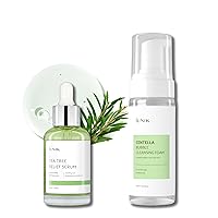 Tea Tree Relief Facial Serum & Centella Bubble Foaming Face Cleanser Gentle Mild Soothing Calming Hydrating Ampoule Essence Acne-prone Oily Dry Skin Vegan Korean Skincare