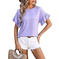 Women's Blouses Dressy Casual Round Neck Ruffle Sleeve Loose T-Shirt Solid Colour Casual Top Blouse Casual, S-2XL