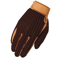 Heritage Crochet Riding Gloves, Size 7, Brown/Tan