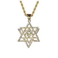 Men Women 925 Italy 14k Gold Finish Iced 6 Pointed Jewish Star of David Pyramid with The Eye of Horus Ice Out Pendant Stainless Steel Real 2.5 mm Rope Chain Necklace, Men's Jewelry, Iced Pendant, Chain Pendant Rope Necklace