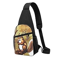 Sling Bag Crossbody for Women Fanny Pack Nut-Eating Squirrel Chest Bag Daypack for Hiking Travel Waist Bag