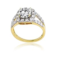 DECADENCE Sterling Silver Yellow 7mm Cushion Gemstone & 2mm Round Created White Sapphire Ring