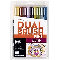 Tombow 56186 Dual Brush Pen Art Markers, Muted, 10-Pack. Blendable, Brush and Fine Tip Markers
