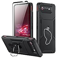 Armor Case for ASUS ROG Phone 6, 6 Pro Case with Kickstand & Camera Protector, 360° Full Body Protection Rugged Shockproof Case with Tempered Glass, Black